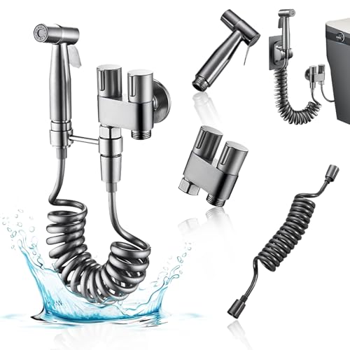 Generic Toilet Faucet Splitter 2 Way Double Faucet Adapter, 1-in-2-Out Dual Control Valve Handheld Bidet Sprayer, Silver