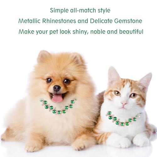 Image of HOWWFALY Dog Collar and Cat Collar Gold Chain Necklace Stainless Steel Adjustable Green Rhinestones Collar with Cute Pet Paw for Small Medium Pets Cats Dogs Kitten Puppy (Green, L)