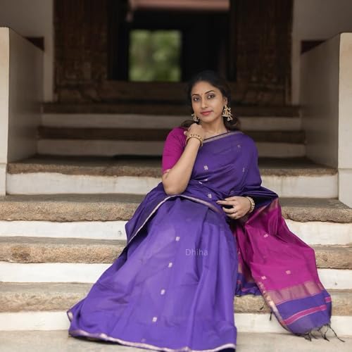 Image of Original Maheswari Cotton Silk Saree for Women | Kanjivaram Pure Silk Cotton Sari with Blouse | Zari Work | Tassels | Handloom Weave