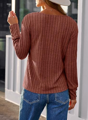 Image of Dokotoo Womens Tops V Neck Lightweight Sweater Fall Long Sleeve Top 2026 | Decorative Buttons, Soft Breathable Knit Material, Pullover Tunic Tops, Business Casual, Fall Outfits, Winter Clothing 2026