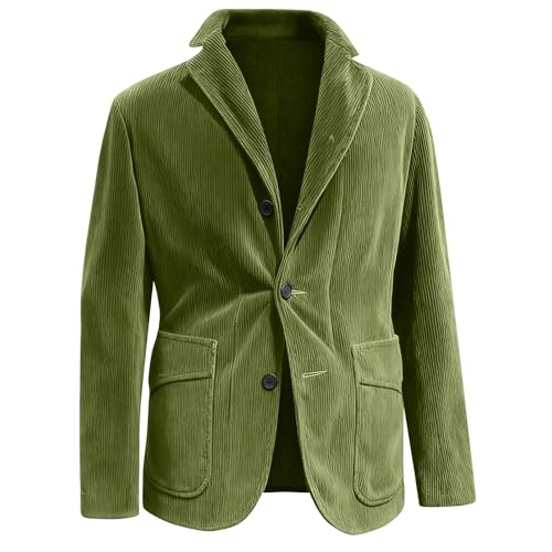 Sakko Herren Cord Blazer Stylisch Vintage Anzug Jackett Lässige Anzugjacken für Herren Regular Fit Cordjacke Business Elegante Winterjacke Casual Übergangsjacke Grün