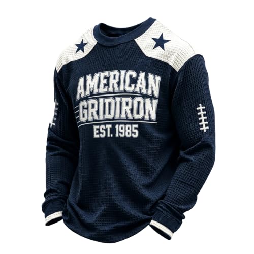Mens Rugby Shirts Game Day Waffle Knit Long Sleeve Casual Sweatshirt - image 1