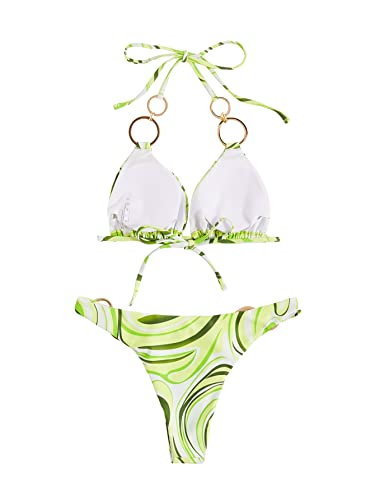 Maillot de bain 2 pièces vert clair avec cordon dos nu ajustable taille M - 3