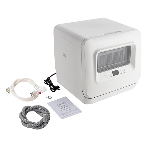 Countertop Dishwasher,Portable Dishwasher with Water Inlet Pipe & Drainage Pipe,120V Compact Portable Tabletop Dish washer 360° Deep-Cleaning for Small Apartments Dorms RVs 17.32x16.25x16.69in,White