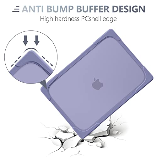 Batianda Shockproof Matte Case For Macbook Air 13 Inch 2020 2019 2018 Model A2337 M1 A2179 A1932 With Touch Id, Heavy Duty Hard Shell Case With Fold Kickstand & Keyboard Cover Skin, Lavender Gray #TOP4