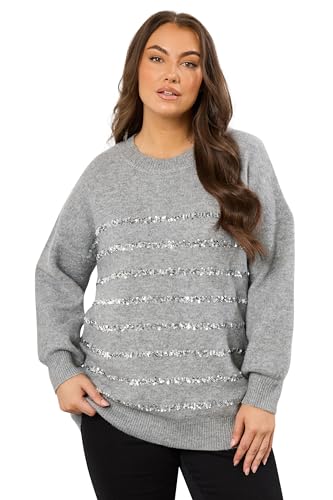 Image of EVANS Curve Sequin Embellished Stripe Jumper - Women's - Plus Size Curve Grey