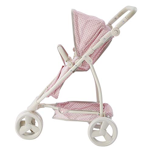 Olivia's Little World Baby Doll Stroller Polka Dots Princess Collection, Convertible Doll Pram With Storage Basket For 18" Dolls, 2-In-1 Baby Doll Stroller, Pink & Gray #TOP6