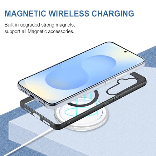 Image of CEDO Cover for Samsung Galaxy S25 (5G) | Compatible with MagSafe Wireless Charging | Designed with Magnetic Lock Shockproof Phone Bumper Transparent Back Case Cover (Black)