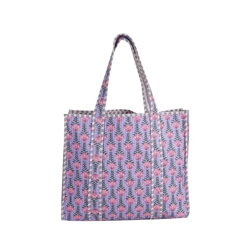 Image of Cotton Tiger Block Print Tote Bag, Indian Handmade Shopping Shoulder Bag, Unisex Market Daily Use