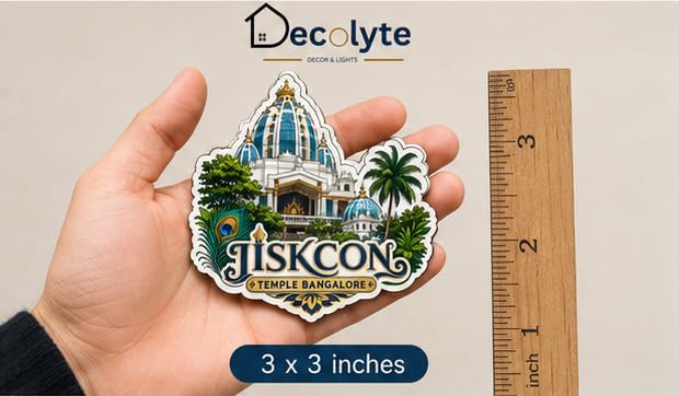 Image of Iskcon Temple Bangalore Theme Wooden Fridge Magnet Souvenir | 3x3 in Kitchen Home Decor Gift