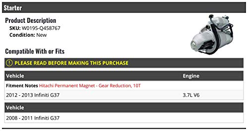 Marketplace Auto Parts Starter - Compatible con Infiniti G37 3.7L V6 2008-2013 miniatura 2