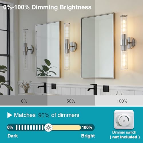 Image of Chrome Bathroom Vanity Light, Wall Sconce Threaded Glass 1 Pack, Modern Wall Light for Bathroom, Living Room, Hallway, Kitchen - UL Certification (Bulb Not Included)