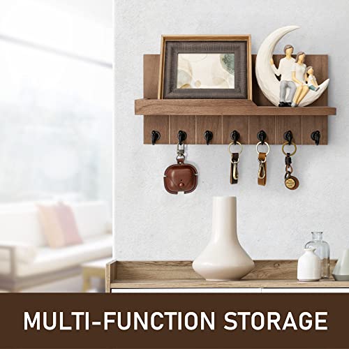 Rebee Vision Key Holder For Wall - Farmhouse Rustic Mail Organizer Floating Shelf For Home Kitchen Entryway Decor With 7 Sturdy Key Hooks (Retro Brown) #TOP2