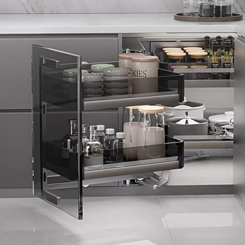 CHAJGJIN 2-Tier 4 Shelf Blind Corner Cabinet Pull Out Organizer, Hidden Duty Kitchen Corner Cabinet Organizer, Pull-Out Basket,Organizer for Left Or Right Handed Open Left, Size
