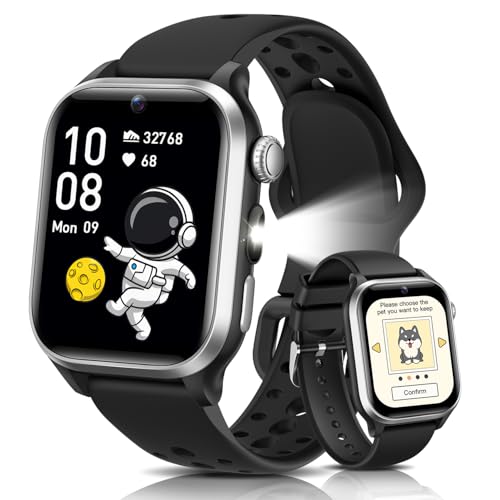 Oliimptek Reloj Inteligente Niño, 1,52' Smartwatch Niños con 170+ Modos Deporte, Contador de Pasos, Frecuencia Cardíaca, Sueño, Mascota Electrónica, IP68 Impermeable, Adolescentes 5-16 Años Negro