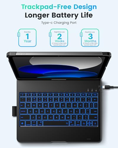 Image of typecase Flexbook Trackpad-Free Keyboard Case for iPad A16 11th /10th Gen | 360 Rotating, 11-Color Backlit Keys, Pencil Holder; Fits iPad A16 11″ (2025) & 10th Gen 10.9″ (2022), Black