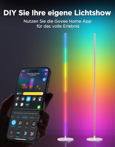 Govee RGBIC LED Stehlampe Wohnzimmer, 1000lm Stehleuchte Dimmbar, Arbeiten mit Matter & Alexa, 85 Szenenmodi, 16 Millionen Farben, DIY & Musikmodi, 136cm Ecklampe für Schlafzimmer Deko, Gold 5