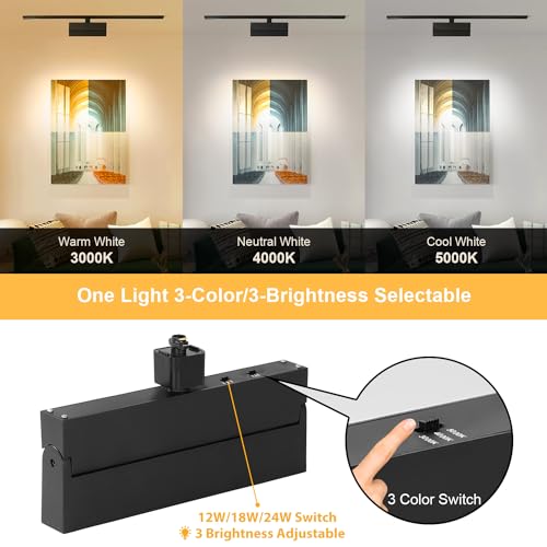 VANoopee 3-Color Dimmable LED Track Lighting Heads H Type Bright Track Light Heads Ceiling Spotlight Fixtures for Kitchen Art, 3000K 4000K 5000K, Flood Wide Beam 100°, Flicker Free CRI90+ Black 24W by VANoopee - Used condition - Image 2