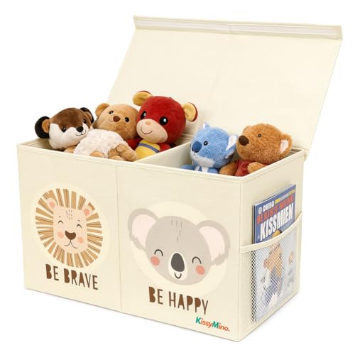 KissyMino   Baúl almacenaje juguetes infantil con tapa, Organizador juguetes infantil plegable, Cesta decorativa dormitorio, sala de juegos y guardería, Juguetero (Beige, Mediano)