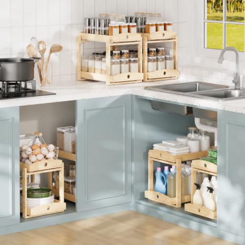 LONTAI Bamboo Under Sink Organizer 2 Tier Pull Out Cabinet Storage Drawer by LONTAI - Used condition - Image 5
