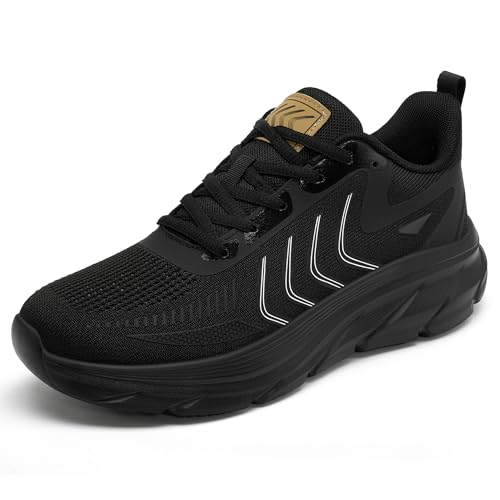 Larwen Women Casual Walking Shoes: Cushioned & Anti-Slip for Daily Commute - Lightweight & Breathable for All-Day Comfort - Women Ages 25-50 Full Black