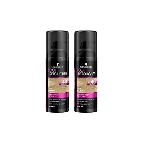 Schwarzkopf Root Retoucher, spray de tinte temporal instantáneo para el cabello rubio, caja dúo rubio oscuro