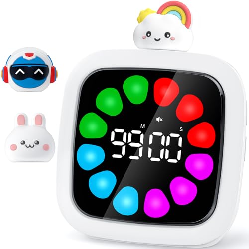 Image of Yunbaoit Digital Visual Timer for Kids, 99-Minute Countdown, Rechargeable | 19 Music Alarm, Pause Function, 9 Optional DIY Color Petal Display, 3 Dolls, for Study, Homeschool, Kitchen