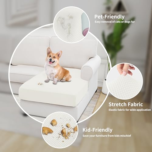 Image of Easy-Going Stretch 1 Piece Chaise Lounge Cushion Slipcover | Sectional Couch Covers L Shape Separate Cushion Couch Seat Chaise Cover for Both Left /Right Sectional Couch Cream