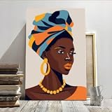 XBTYKPB Póster de lienzo de mujer africana con pañuelo en la cabeza, ilustración plana, arte de pared, pinturas para dormitorio y sala de estar, 60 x 90 cm, con marco.