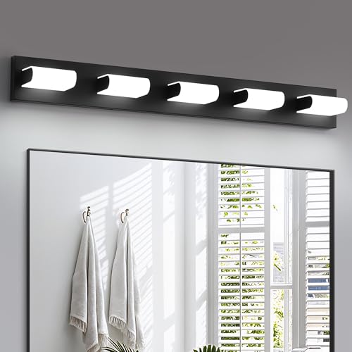 KDG LED Modern Bathroom Vanity Light Fixtures, 5 Lights Matte Black 5000K Wall Lighting Over Mirror, Lights for Dressing Room, Bedroom, 37.4 inch