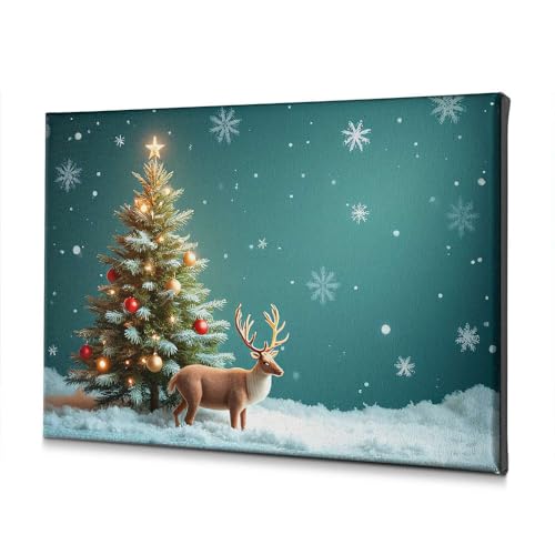 Art mural renne et arbre de Noël toile déco salle de bain 30x40 cm