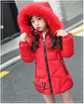 Akaufeng Winterjas, voor meisjes, kinderen, anorak, gewatteerde jas, met bontcapuchon, Minnie Mouse-patroon