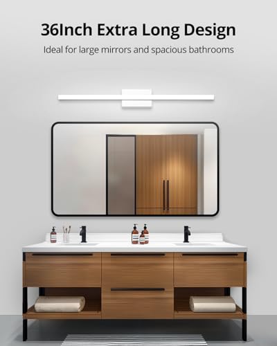 Image of Combuh Modern Vanity Lights for Bathroom Over Mirror, Wall Mounted Sconces | 36 Inch Extra-Long, Chrome, Gentle Shadow Free, Linear Lamp Bar, IP44 Rust-Resistant, Simple Slim, Daylight 6000K, 1 Pack