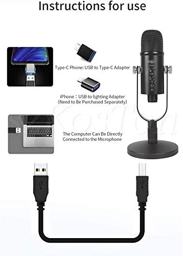 LIUSHENGFUBH Tragbares Karaoke-Mikrofon Beruf Kondensatormikrofon für Telefon Karaoke Gaming Studio Aufnahme USB… – Bild 6