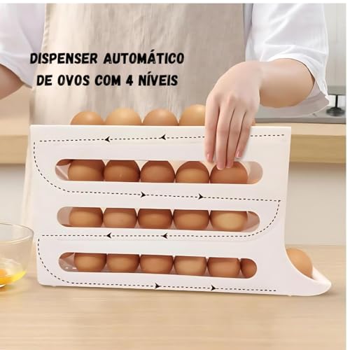 Suporte para Ovos de 4 Camadas para Geladeira, Rack Automático de Rolagem de Ovos, Suporte para 30 O