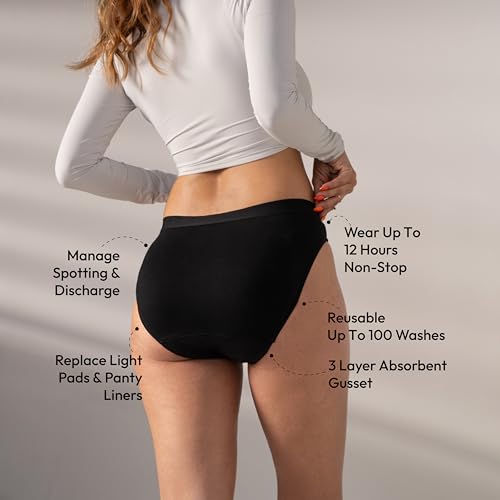 Image of Mahina Cotton Period Panty for Girls & Women - Black, No Pads Required, Mid-Waist, Reusable, Leakproof, No Rashes
