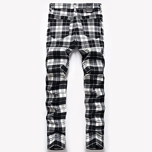 Plaid Panst for Men Skinny Men's Dress Pants Slim Fit Business Casual Chinos Pants RY12