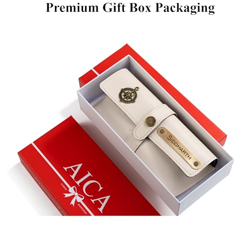 Image of AICA Personalised Name & Charm Leather Sunglass Case Cover for Men & Women | Hard Case Eyewear Cover
