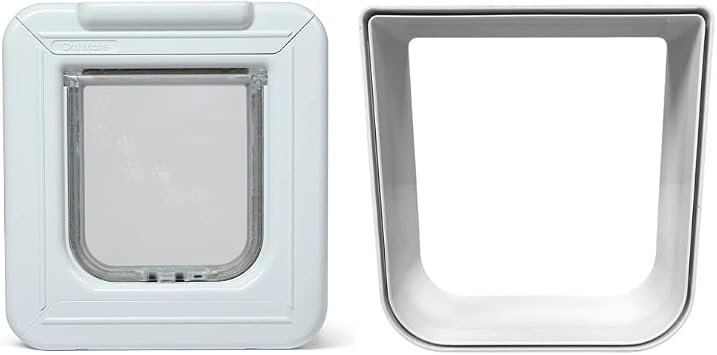 Cat Mate Elite I.D Disc Cat Flap with Timer Control Bundle, Includes Pet Door 305 & Wall Liner 308 - Cat Mate I.D Discs, Small to Average Sized Cats, Glass, UPVC, Walls and Wood