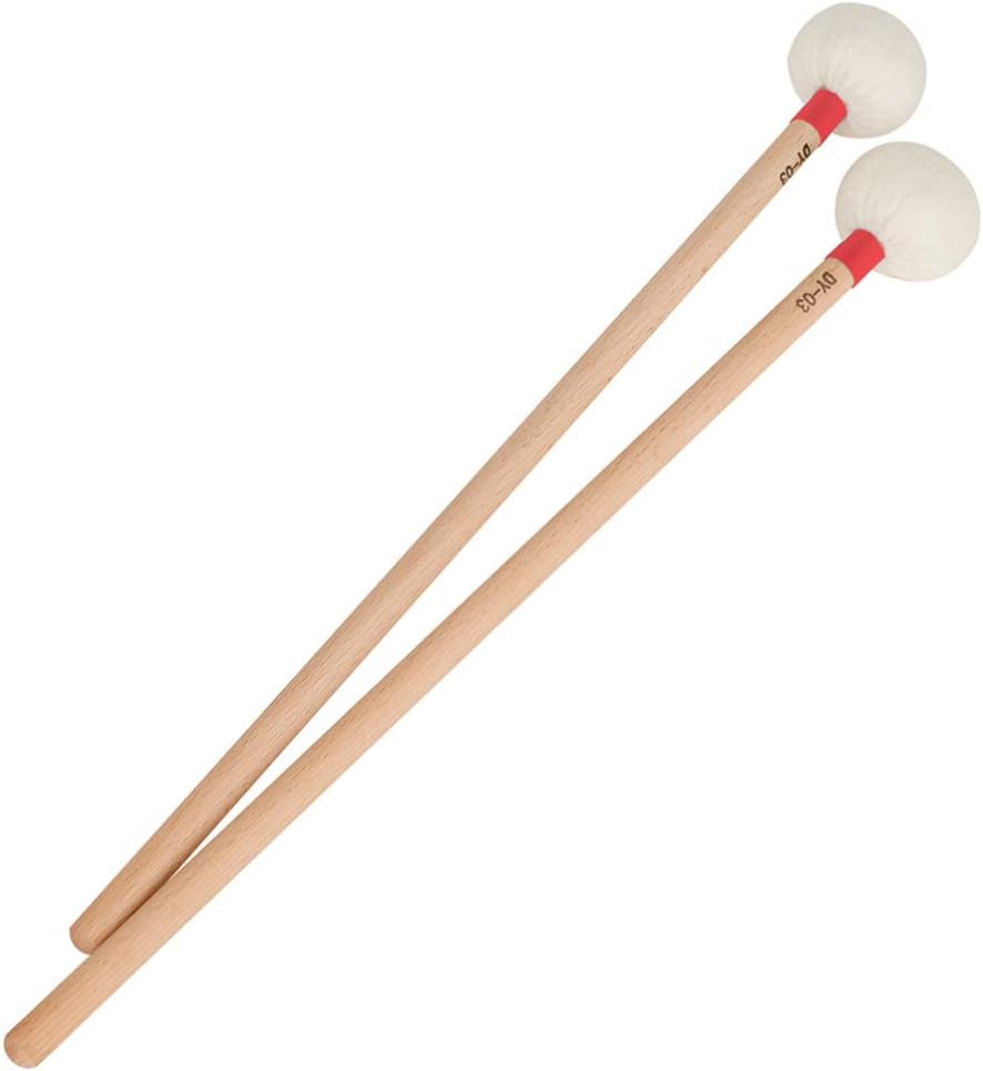 2Pcs Red Felt Drumsticks with Wooden Handle Perfect for Bass Drum and Percussion Instruments - Durable Mallet Sticks for Drummers