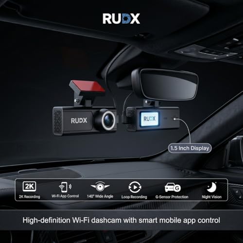 Image of RUDX 2K Pro Dash Cam for Car with Built-in Display, 140 Wide Angle, Loop Recording, G-Sensor, App Control & Wi-Fi, Night Vision