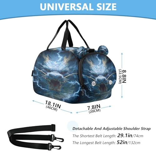 Gym Travel Duffle Bag for Boys Girls Dragon Thunderdragon Thunder Sports Dance Bag with Shoe Compartment & Wet Pocket Football Kids Travel Bag Teens Sleepover Carry3
