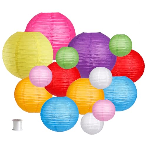 Image of Paper Lanterns Decorative, Party Supplies for Wedding Rainbow Birthday Party Mexican Fiesta Decorations Colorful 15pcs