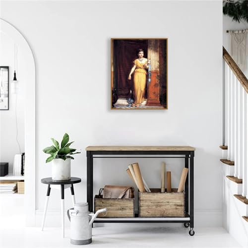 Tableau sur toile La Fileuse de Waterhouse avec cadre teck 40x50cm