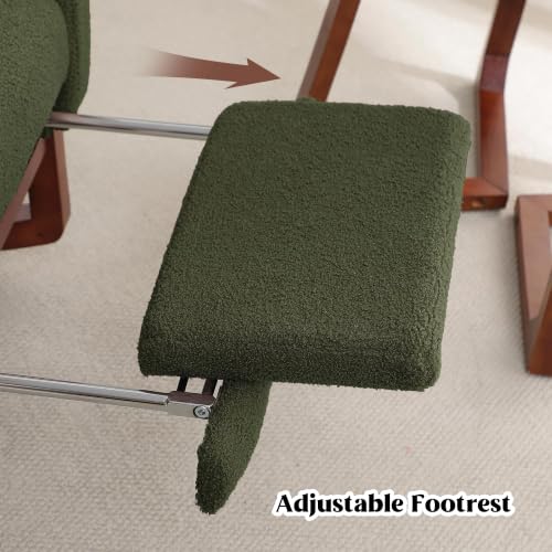 Image of HCHAIRH Rocking Chair Nursery with Foot Rest, Wingback Nursery Rocking Chairs Teddy Nursing Chairs Glider Rocker with Pillow for Living Room, Bedroom, Green