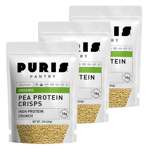 Image of PURIS Organic Pea Protein Crisps, Certified Organic Pea Protein Isolate, Keto Protein Crunch, Made 100% in The USA, Non-GMO, Gluten Free, No Sugar, No Soy, 18g Protein, 7g Carbs, Unflavored (1 lb (3-Pack))