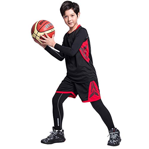 Tesuwel 2/3/4 Pcs Boys Girls Base Layer Athletic Compression Leggings And Shirts Thermal Underwear Set Running Pants Tights #TOP4