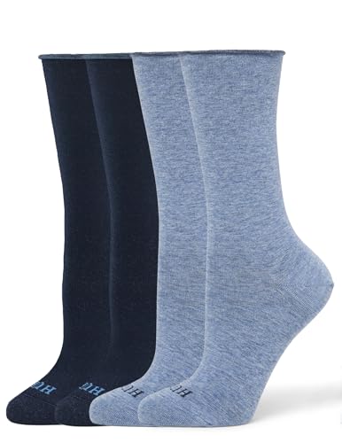 HUE Womens Jean Sock Crew Light Denim Heather/Navy - 4 Pair Pack One Size