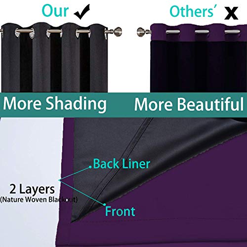Image of Yakamok Purple 100% Blackout Patio Door Curtain Panels W100 x L96,1 Panel | Noise Reducing Barrier Panel for Sliding Glass Door, 2 Thick Layers Heat Full Light Blocking Patio Door Drapery