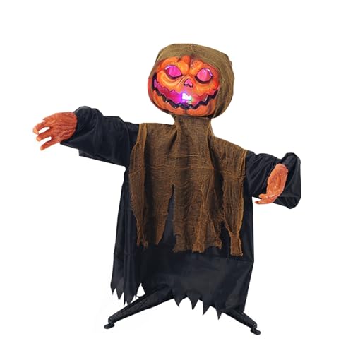 Figurine citrouille d'Halloween sonore anti-chute avec base quadrupède extérieure